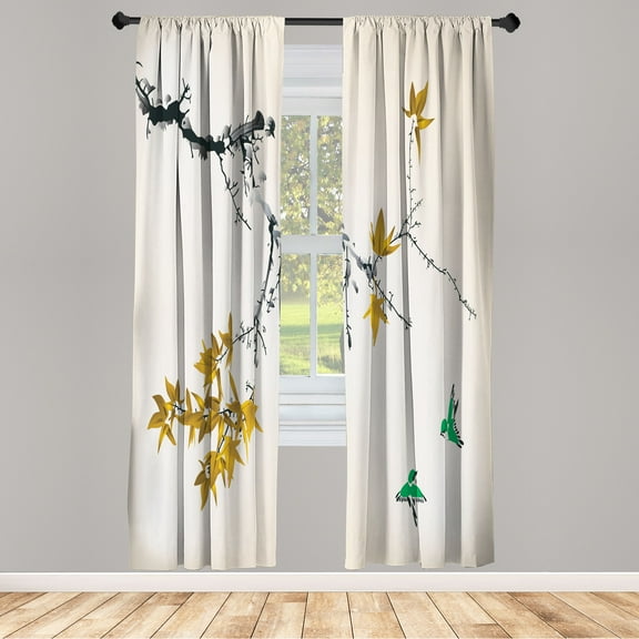 Ambesonne Japanese Curtains, Sakura Tree Romantic Art, Pair of 28"x63", Earth Yellow