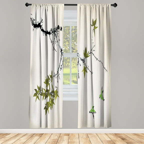 Ambesonne Japanese Curtains, Sakura Tree Romantic Art, Pair of 28"x84", Dark Grey
