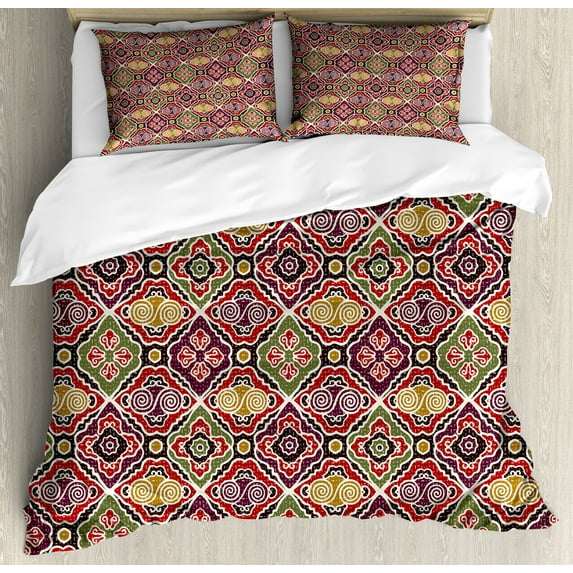 Ambesonne Japanese Duvet Cover Set, Antique Motifs, 2-Calking, Multicolor