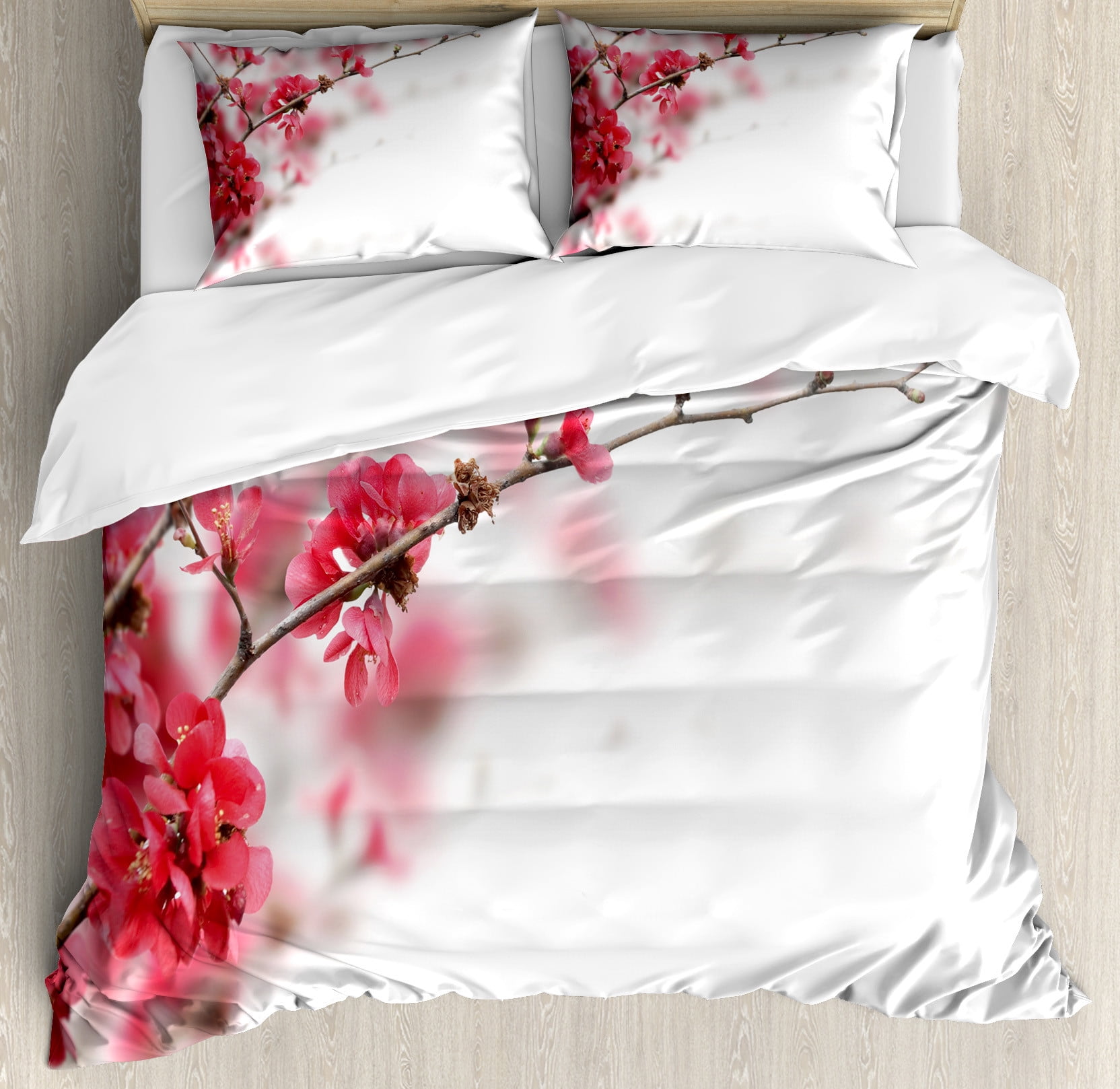 Queen Hot Pink and White Floral Duvet Cover Set