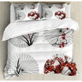 thumbnail image 1 of Ambesonne Japanese Duvet Cover Set, Floral Art on Umbrella, 2-Calking, White and Red, 1 of 7