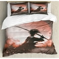 thumbnail image 1 of Ambesonne Japanese Duvet Cover Set, Samurai Japan, 2-Calking, Salmon Umber, 1 of 6