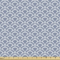 Ambesonne Japanese Fabric by the Yard Upholstery, Art Deco Scales Boho, 1 Yard, Blue White