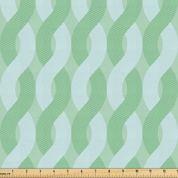 Ambesonne Japanese Fabric by the Yard Upholstery, Overlapping Zigzag Retro, 2 Yards, Laurel Green and Pale Blue