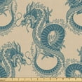 thumbnail image 1 of Ambesonne Japanese Fabric by the Yard Upholstery, Vintage Dragon Drawing Art, 2 Yards, Pale Petrol Blue Beige, 1 of 1