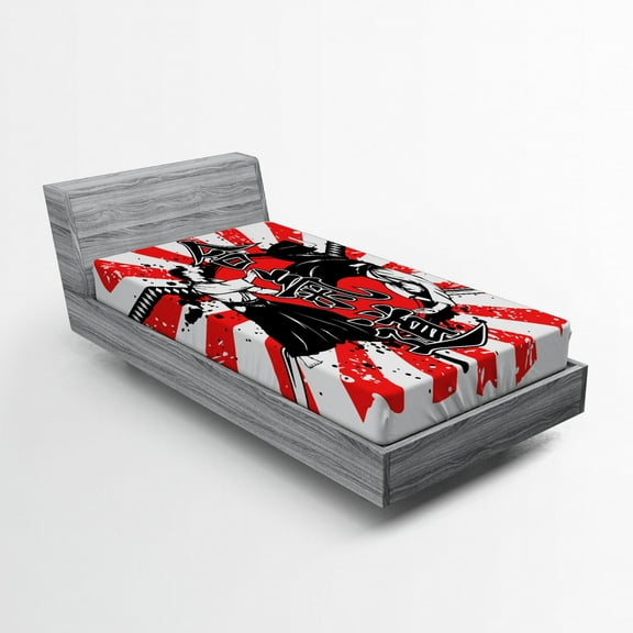 Ambesonne Japanese Fitted Sheet, Ai o Samurai Fight, Twin XL Size, Orange Black White