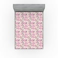 thumbnail image 1 of Ambesonne Japanese Fitted Sheet, Cranes Spring Flowering, King Size, Pale Purple Rose Green, 1 of 5