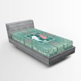 thumbnail image 1 of Ambesonne Japanese Fitted Sheet, Dolphin Couple, Twin Size, Green Pink, 1 of 2