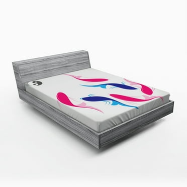 Ambesonne Japanese Fitted Sheet, Fish Yin Yang, Full Size, Pink Blue