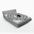 thumbnail image 1 of Ambesonne Japanese Fitted Sheet, Mandala Vintage Boho, Queen Size, Black White, 1 of 2
