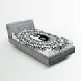 thumbnail image 1 of Ambesonne Japanese Fitted Sheet, Mandala Vintage Boho, Twin XL Size, Black White, 1 of 2