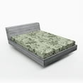 thumbnail image 1 of Ambesonne Japanese Fitted Sheet, Monochrome Asian Leaves, Queen Size, Sage Green, 1 of 2