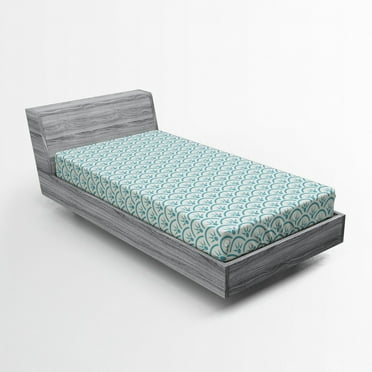 Ambesonne Japanese Fitted Sheet, Ocean, Twin XL Size, Sky Blue White