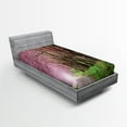 thumbnail image 1 of Ambesonne Japanese Fitted Sheet, Park in Chiang Mai, Twin Size, Fuchsia Brown Fern Green, 1 of 2