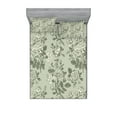 thumbnail image 1 of Ambesonne Japanese Fitted Sheet & Pillow Sham Set, Monochrome Asian Leaves, Queen, Sage Green, 1 of 2