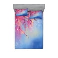 thumbnail image 1 of Ambesonne Japanese Fitted Sheet & Pillow Sham Set, Sakura Spring, Full, Pink Blue, 1 of 2