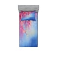 thumbnail image 1 of Ambesonne Japanese Fitted Sheet & Pillow Sham Set, Sakura Spring, Twinxl, Pink Blue, 1 of 2
