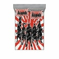 thumbnail image 1 of Ambesonne Japanese Fitted Sheet & Pillow Sham Set, Samurai Ninja Retro, Full, Red Black, 1 of 2