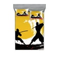 thumbnail image 1 of Ambesonne Japanese Fitted Sheet & Pillow Sham Set, Watercolor Style Ninja, Calking, Vermilion Mustard, 1 of 2
