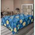 thumbnail image 1 of Ambesonne Japanese Flat Sheet, Ethnic Hexagons and Fans, TwinXL Size, Azure Blue and Multicolor, 1 of 1