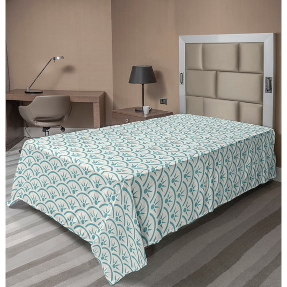 Ambesonne Japanese Flat Sheet, Ocean, Twin Size, Sky Blue White