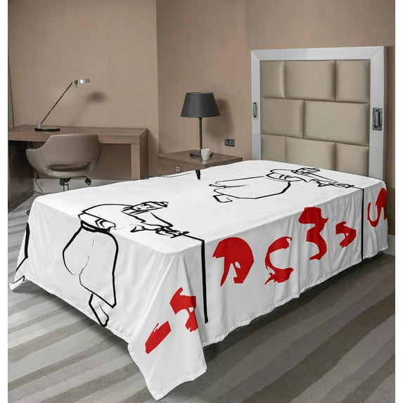 Ambesonne Japanese Flat Sheet, Samurai Katana, Twin Size, Red Black