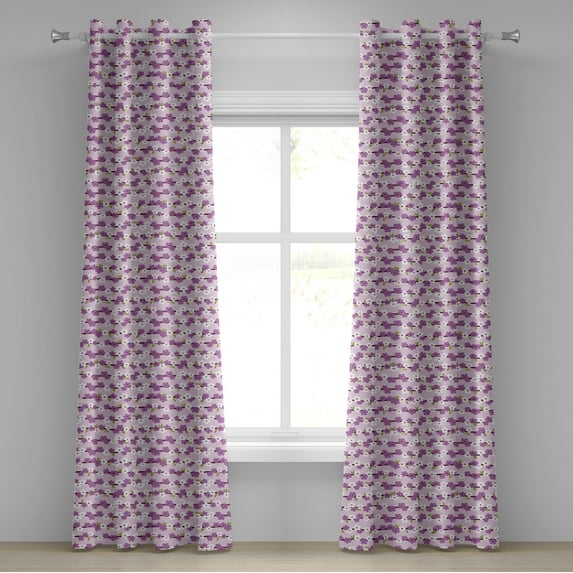 Ambesonne Japanese Grommet Curtain, Cherry Branches Bloom, 50" x 120", Lilac White Green