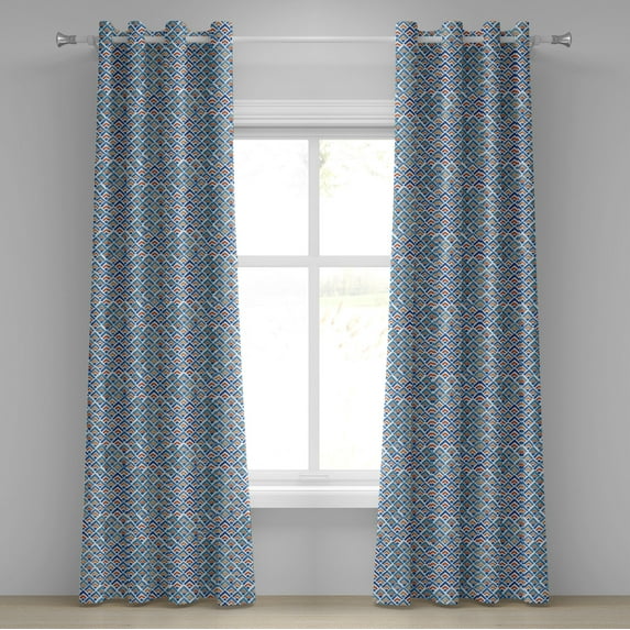 Ambesonne Japanese Grommet Curtain, Chevron Watercolor Art, 50" x 96", Pale Blue Orange
