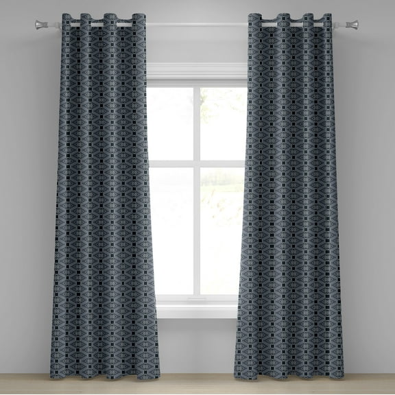 Ambesonne Japanese Grommet Curtain, Floral Diamond Line, 50" x 108", Charcoal Grey Dark Blue