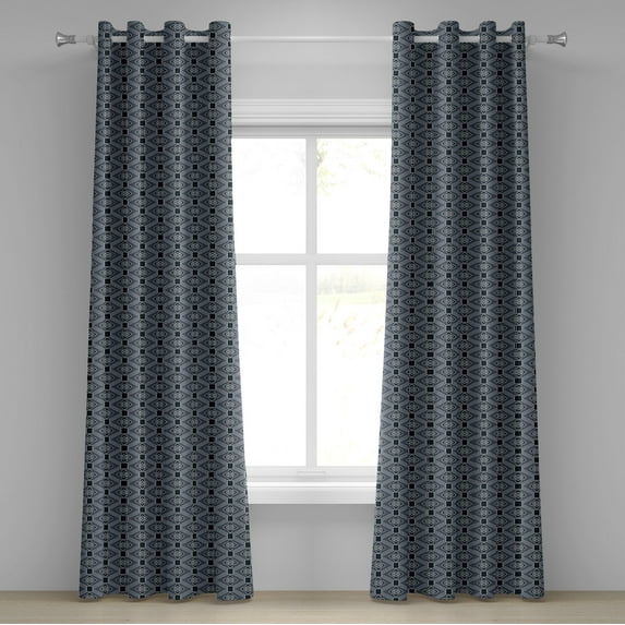 Ambesonne Japanese Grommet Curtain, Floral Diamond Line, 50" x 72", Charcoal Grey Dark Blue