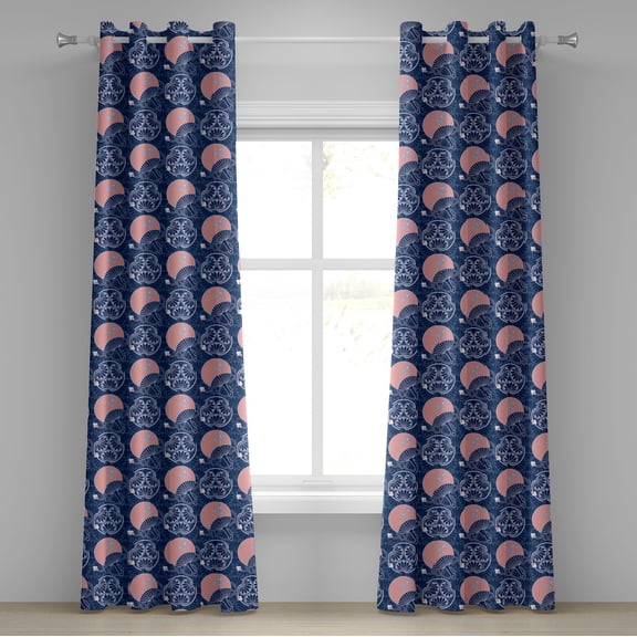 Ambesonne Japanese Grommet Curtain, Ornate Motifs, 50" x 108", Navy Blue Blush