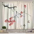thumbnail image 1 of Ambesonne Japanese Kitchen Curtains, Romantic Spring Theme, 55"x45", Black and Coral, 1 of 3