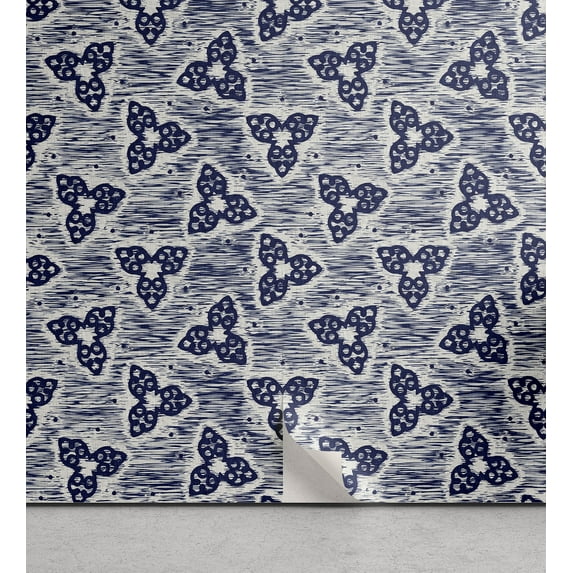 Ambesonne Japanese Peel & Stick Wallpaper for Home, Flower-Like Whimsical Art, 13"x100", Dark Violet Blue White