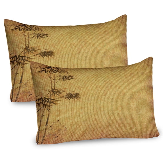 Ambesonne Japanese Pillow Sham 2 Pack, Branches Art Grunge Design, 36"x20", Apricot and Olive Green