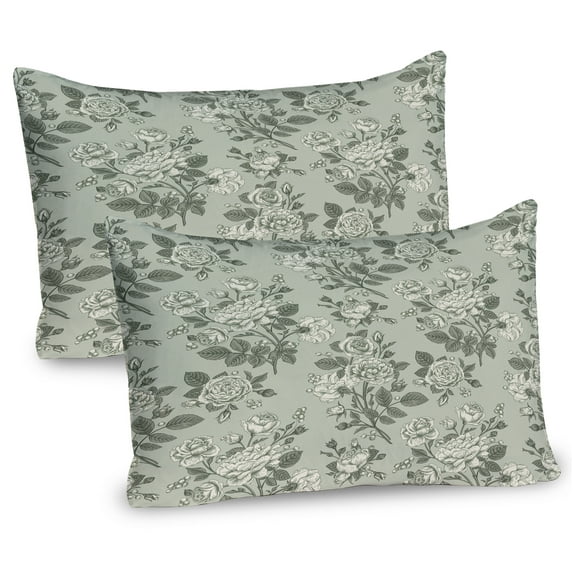 Ambesonne Japanese Pillow Sham 2 Pack, Monochrome Asian Leaves, 36"x20", Sage Green