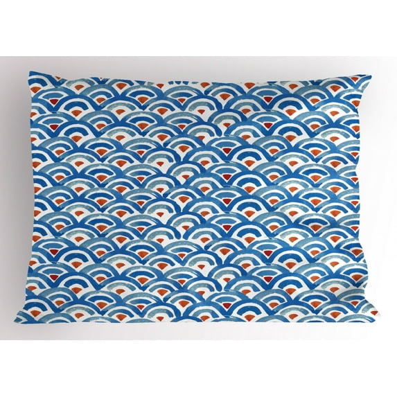 Ambesonne Japanese Pillow Sham, Watercolor Fish Skin, 26" X 20", Slate Blue Rust and Ruby