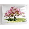 thumbnail image 1 of Ambesonne Japanese Pillow Sham, Watercolor Sakura Leaves, 36" X 20", Reseda Green Green, 1 of 2