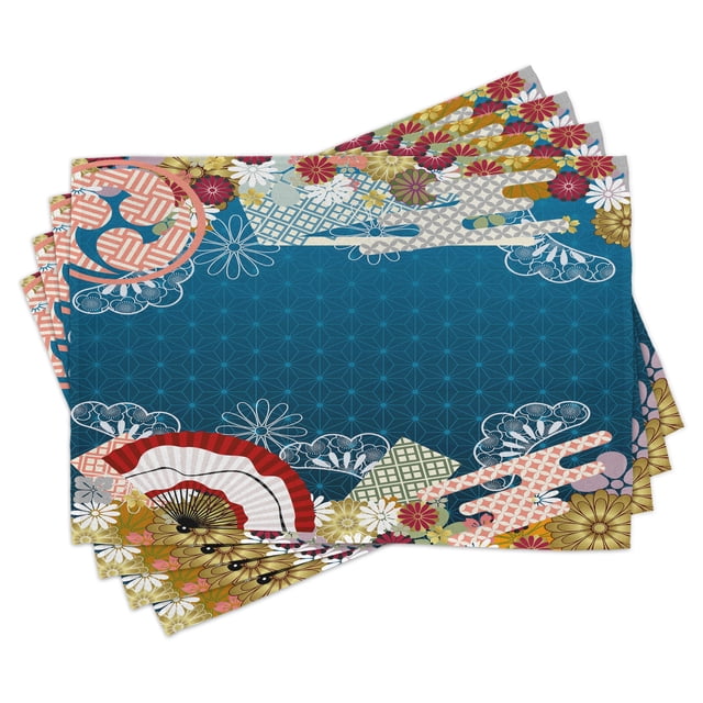 Ambesonne Japanese Place Mats Set of 4, Modern Flowers, Standard Size ...