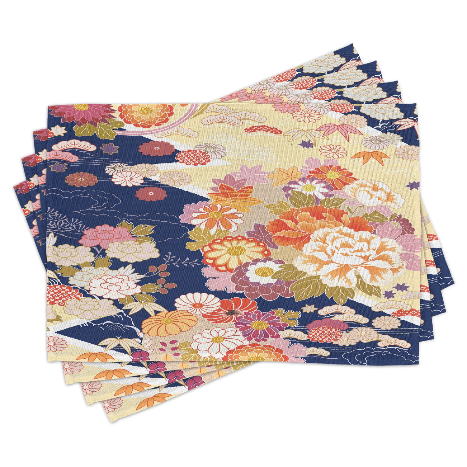 Ambesonne Japanese Place Mats Set of 4, Traditional Flowers, Standard ...