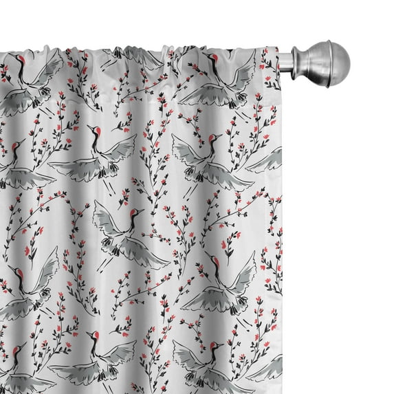 Ambesonne Japanese Print Curtains, Crane Birds Flowers, Pair of 28"x84", Charcoal Grey Dark Pink