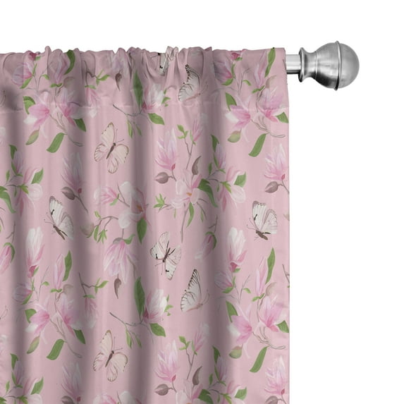 Ambesonne Japanese Print Curtains, Magnolia Watercolor, Pair of 28"x63", Soft Pink and Sage Green