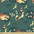 thumbnail image 1 of Ambesonne Japanese Print Fabric by the Yard Upholstery, Dragon Crane Bird, 5 Yards, Teal Pastel Yellow Orange, 1 of 5
