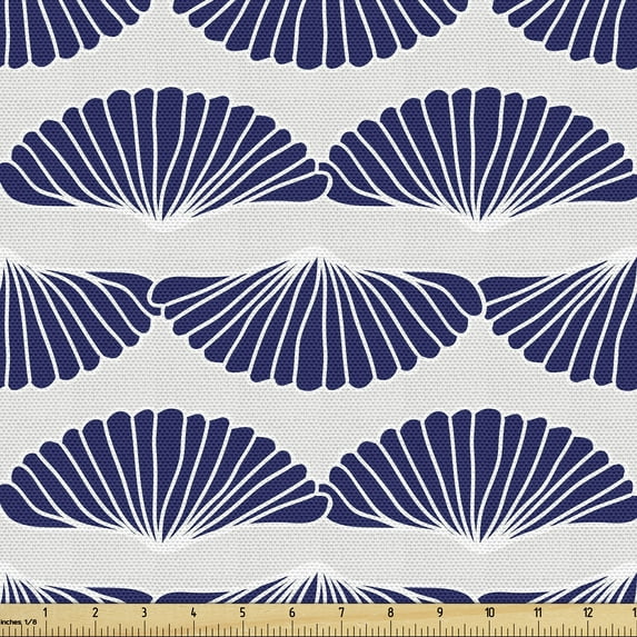 Ambesonne Japanese Print Fabric by the Yard Upholstery, Fans Art Deco Plot, 1 Yard, Dark Lavender and Indigo