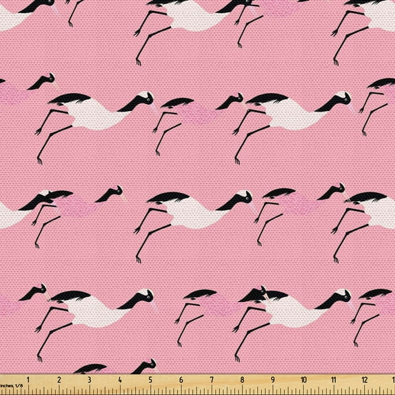 Ambesonne Japanese Print Fabric by the Yard Upholstery, Simplistic Crane Art, 10 Yards, Pale Pink Charcoal Grey