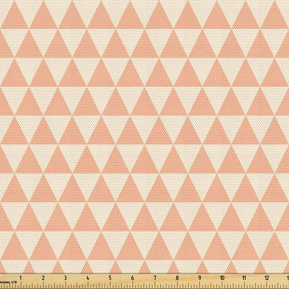 Ambesonne Japanese Print Fabric by the Yard Upholstery, Triangles Asian Art, 5 Yards, Pale Peach and Champagne
