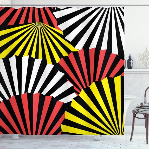 Ambesonne Japanese Print Shower Curtain, Fan Silhouettes Art, 69"Wx84"L, Yellow Scarlet and White