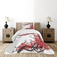 thumbnail image 1 of Ambesonne Japanese Quilted Bedspread Set 2 Pcs, Blossom Cherry Sakura, Twin Size, Red and Brown, 1 of 6