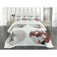thumbnail image 1 of Ambesonne Japanese Quilted Bedspread Set 3 Pcs, Floral Art on Umbrella, Queen Size, White and Red, 1 of 5