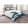thumbnail image 1 of Ambesonne Japanese Quilted Bedspread Set 3 Pcs, Ocean Surfing Aquatic, Queen Size, Dark Blue White, 1 of 3