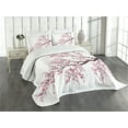 thumbnail image 1 of Ambesonne Japanese Quilted Bedspread Set 3 Pcs, Sakura Branch Blossoms, Queen Size, Pink Dark Brown, 1 of 5
